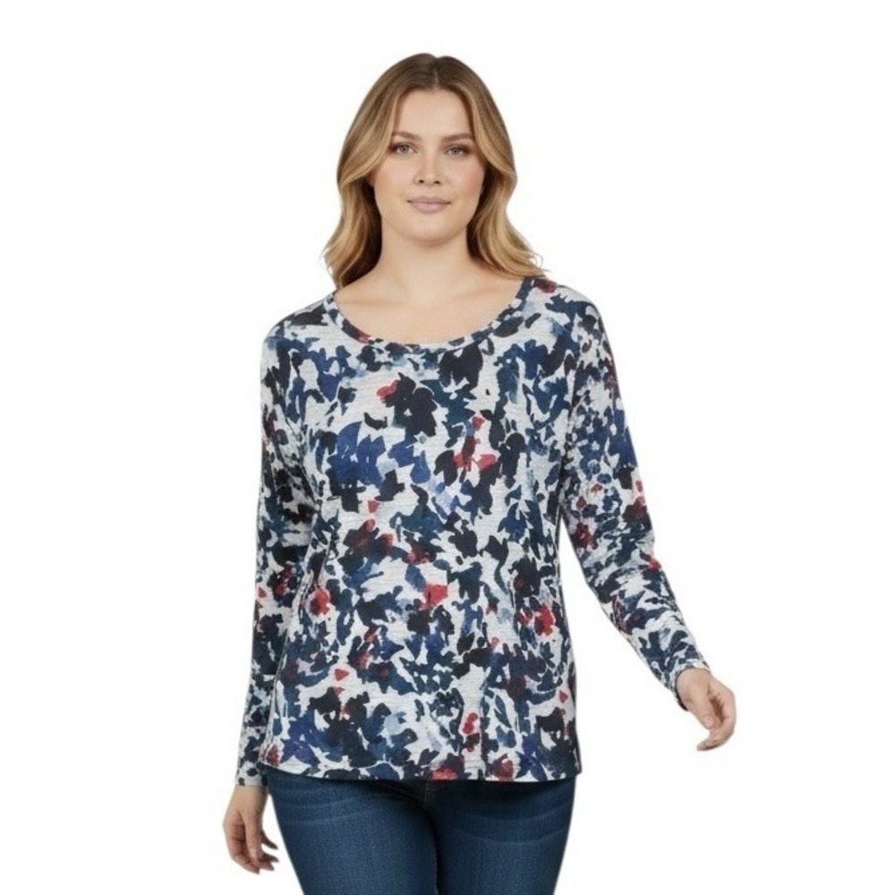 Proenza Schouler Tee Size S Abstract Print Slub Knit 100% Cotton Long Sleeve USA
